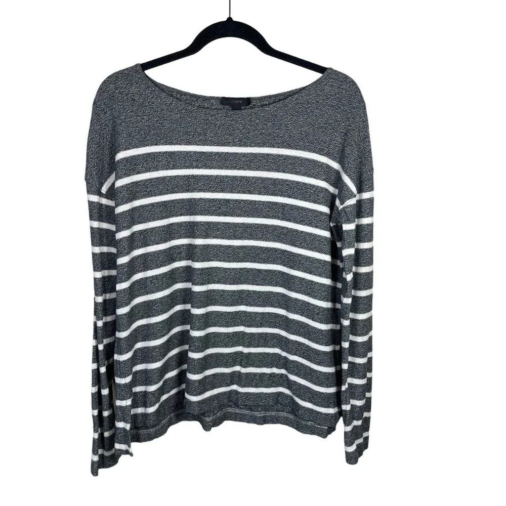 J. Crew Women's Size S Crewneck Sweatshirt Striped Grey White Long Sleeve Causal